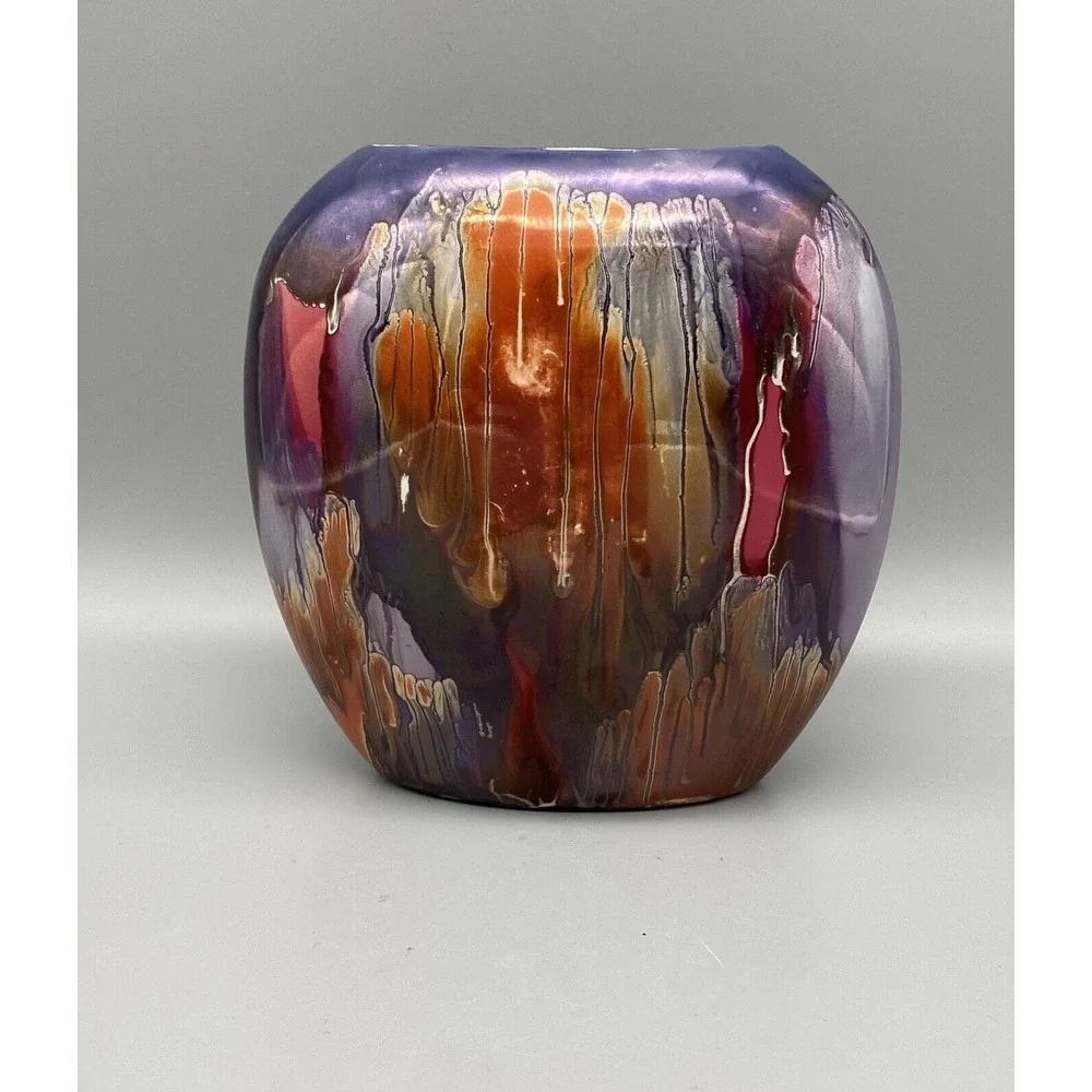 Ceramic Vase Multicolored Artistic S.E.C. Made In Italy Vintage High Gloss‎
